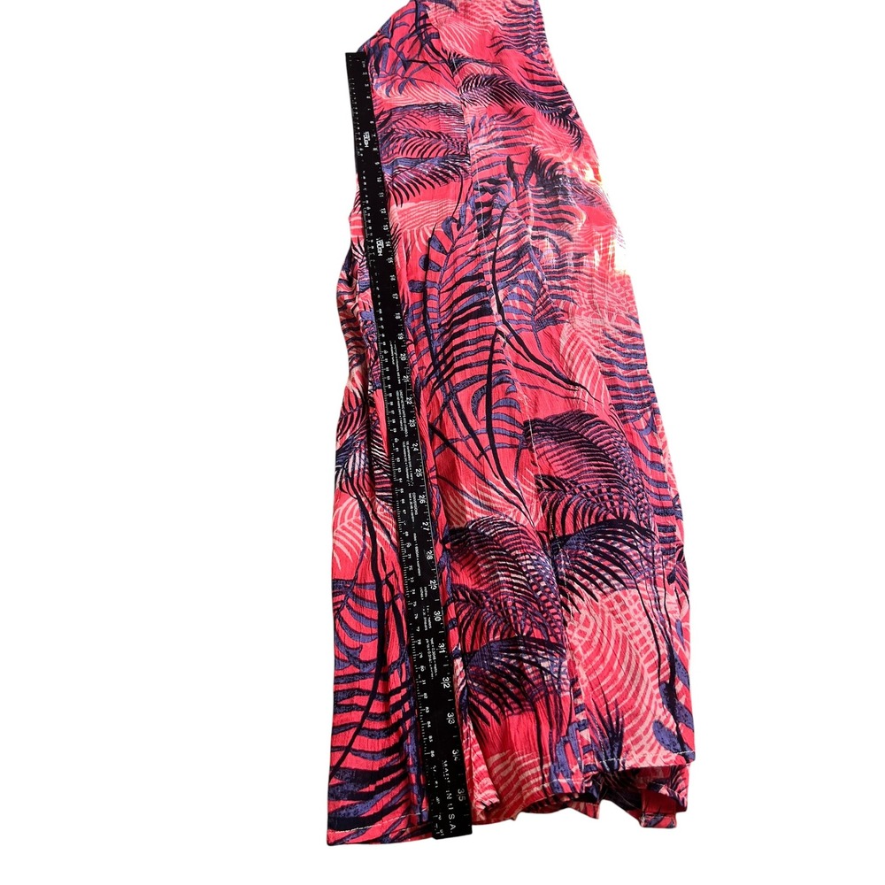 Easy Essentials Pink Purple Tropical Palm Print Rayon Button Front Midi Dress L - Picture 11 of 11